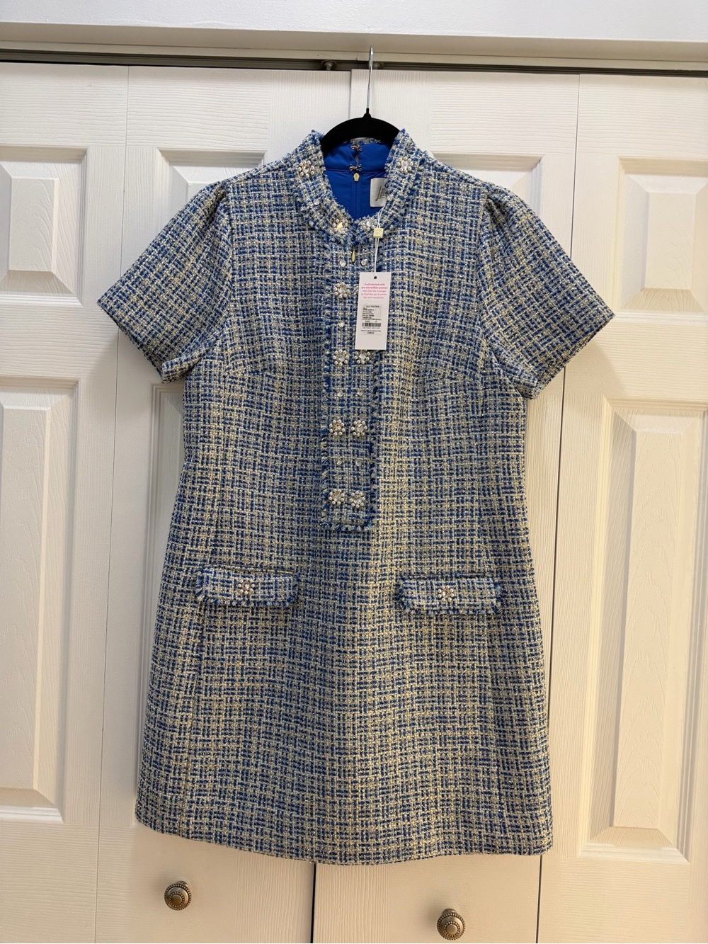 Lilly Pulitzer Teddy Blue and Gold Tweed Jeweled Dress